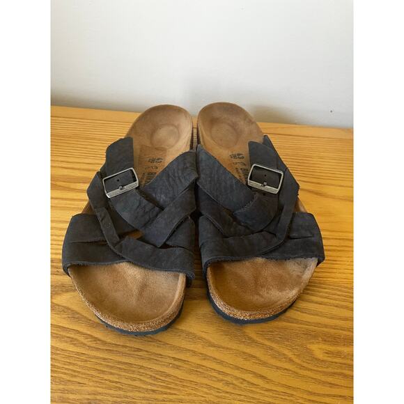 Birkenstock LUGANO Sandals Slip On Mens Sz EU 43 US 10 Leather Suede Black main image 5